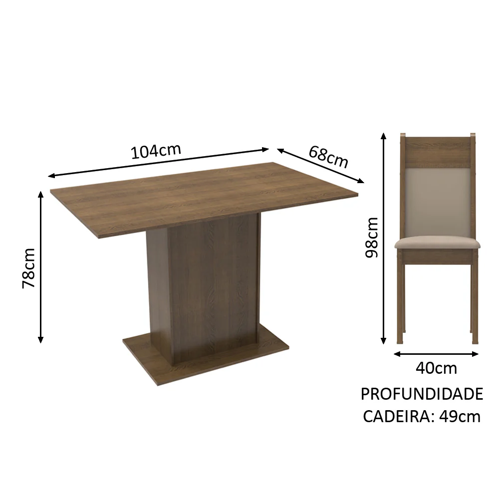 Conjunto Sala de Jantar Madesa Gabi Mesa Tampo de Madeira com 2 Cadeiras Rustic/Crema/Sintético Bege - Image 3