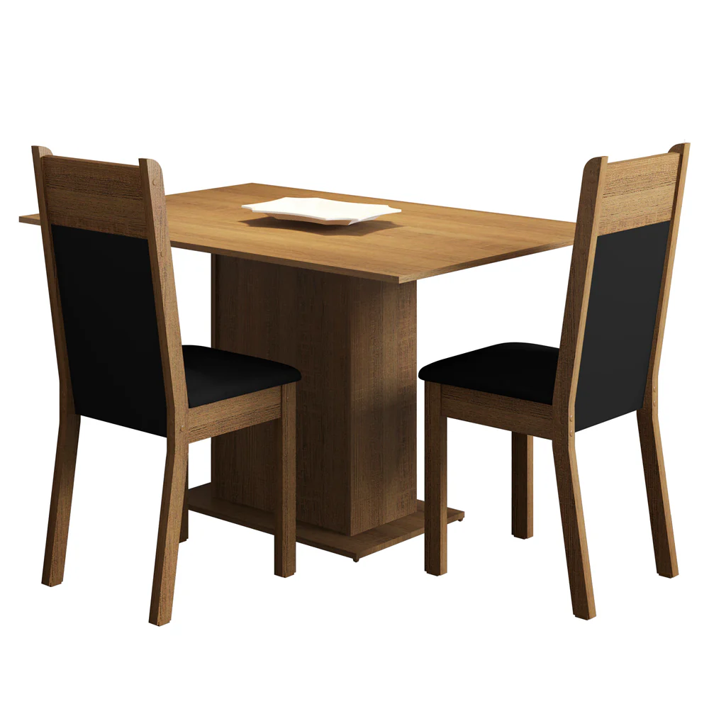 Conjunto Sala de Jantar Madesa Gabi Mesa Tampo de Madeira com 2 Cadeiras Rustic/Preto/Sintético Preto - Image 2