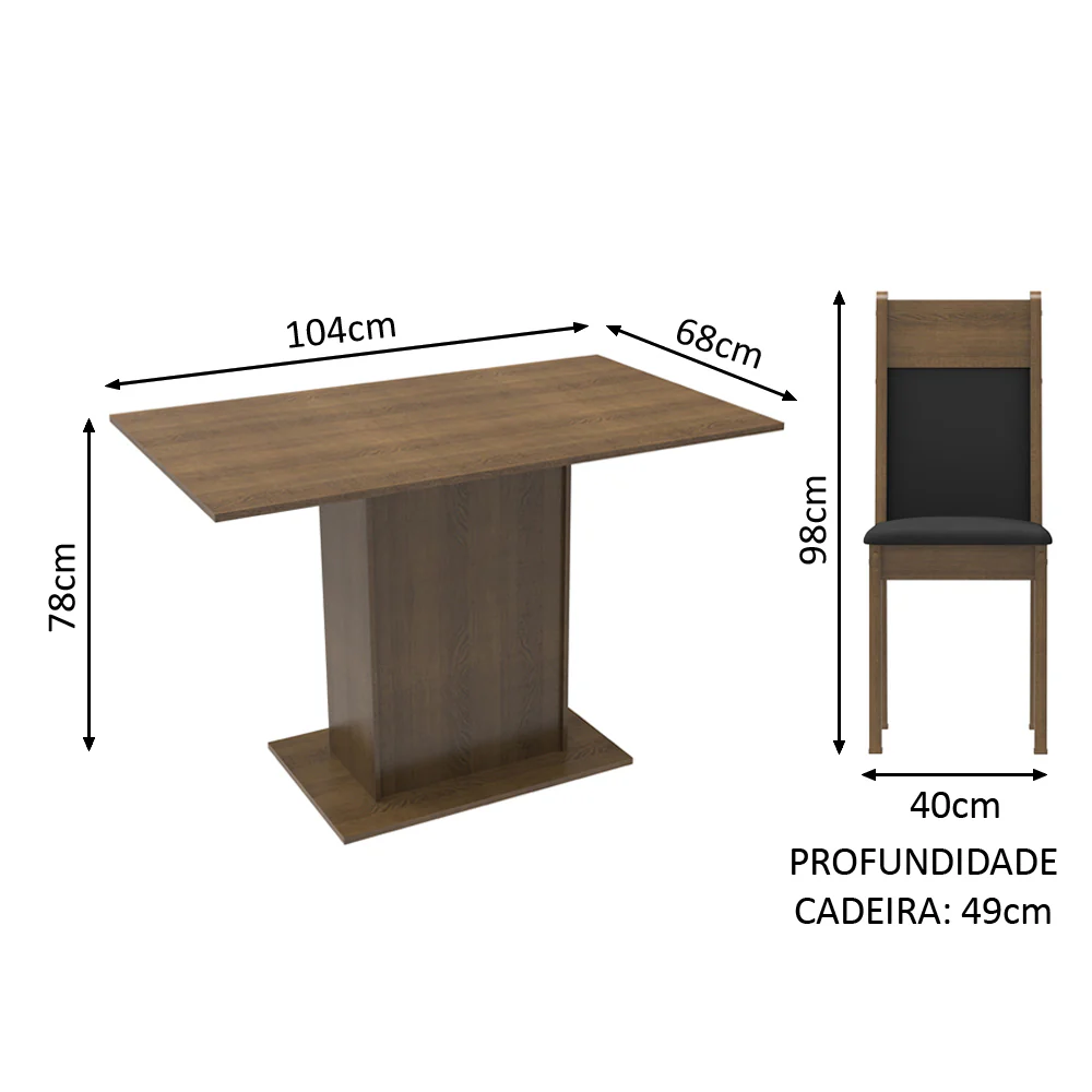 Conjunto Sala de Jantar Madesa Gabi Mesa Tampo de Madeira com 2 Cadeiras Rustic/Preto/Sintético Preto - Image 3