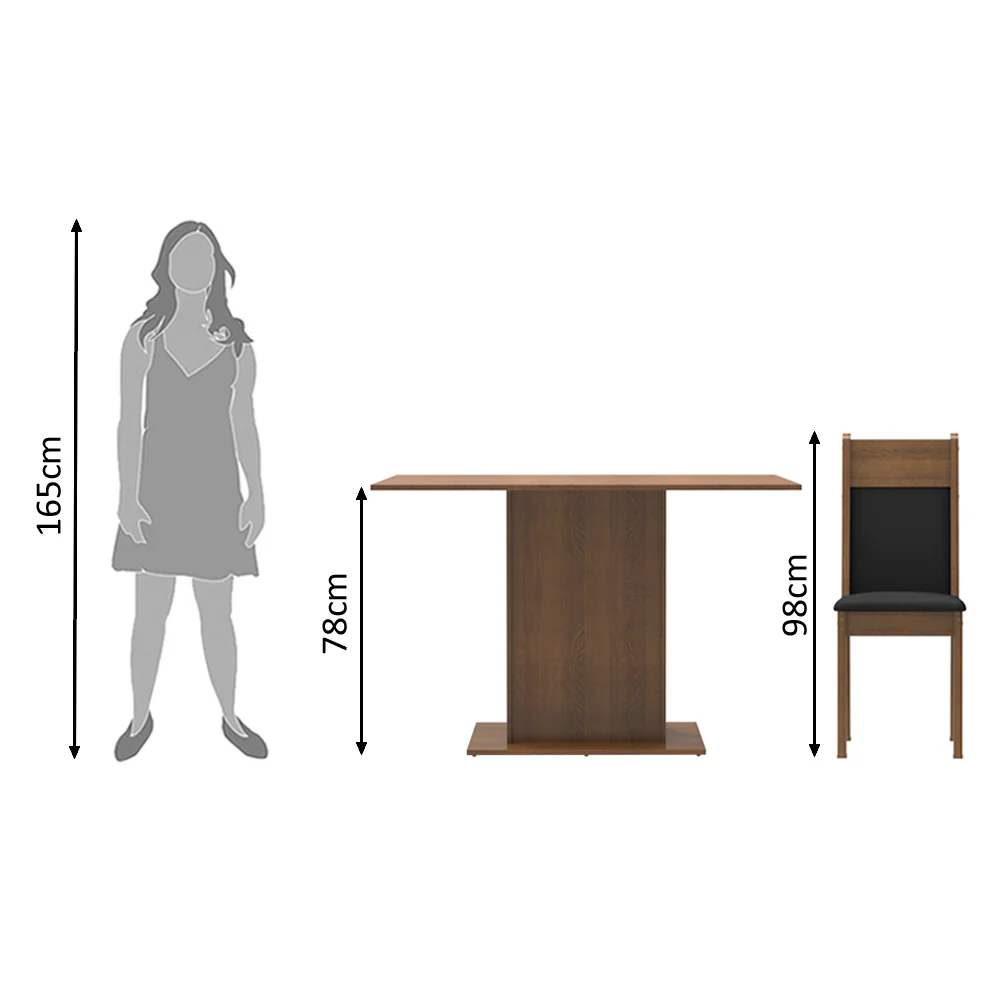 Conjunto Sala de Jantar Madesa Gabi Mesa Tampo de Madeira com 2 Cadeiras Rustic/Preto/Sintético Preto - Image 8