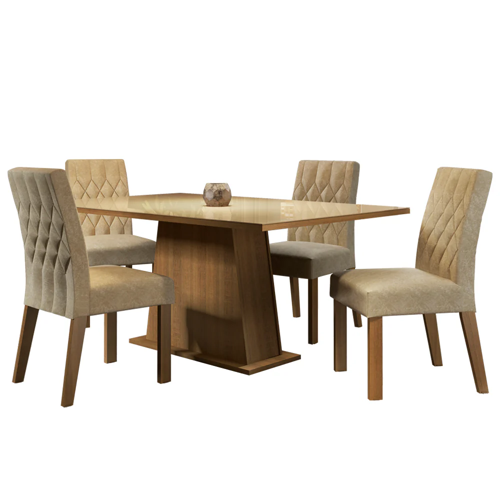 Conjunto Sala de Jantar Madesa Grazi Mesa Tampo de Vidro com 4 Cadeiras Rustic/Crema/Imperial - Image 2