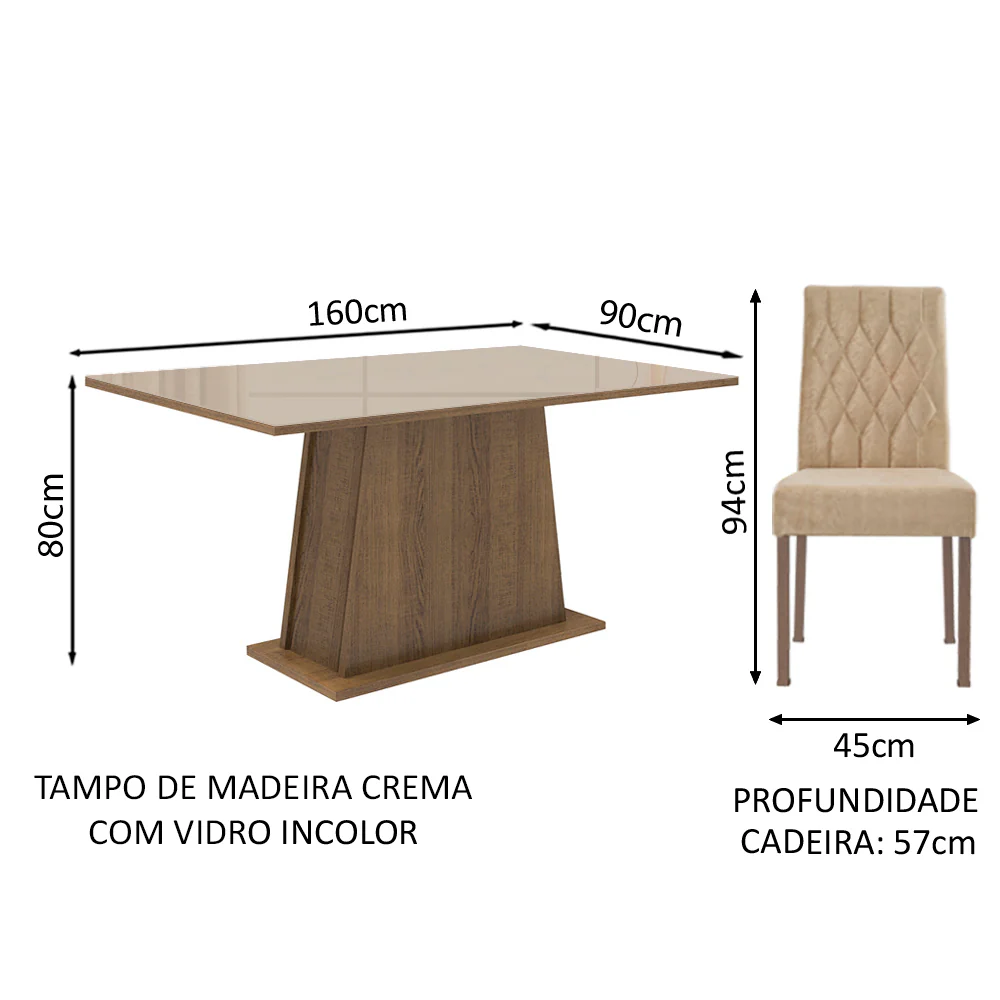 Conjunto Sala de Jantar Madesa Grazi Mesa Tampo de Vidro com 4 Cadeiras Rustic/Crema/Imperial - Image 3