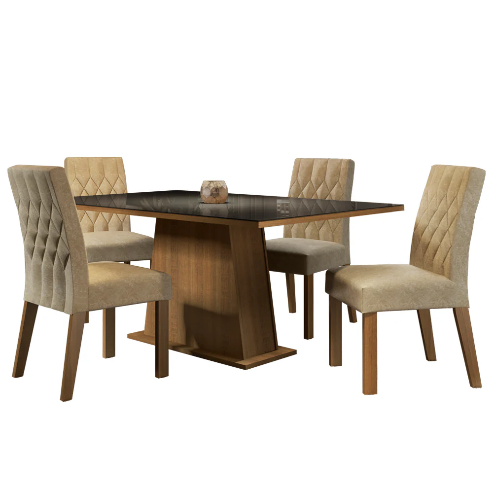 Conjunto Sala de Jantar Madesa Grazi Mesa Tampo de Vidro com 4 Cadeiras Rustic/Preto/Imperial - Image 2
