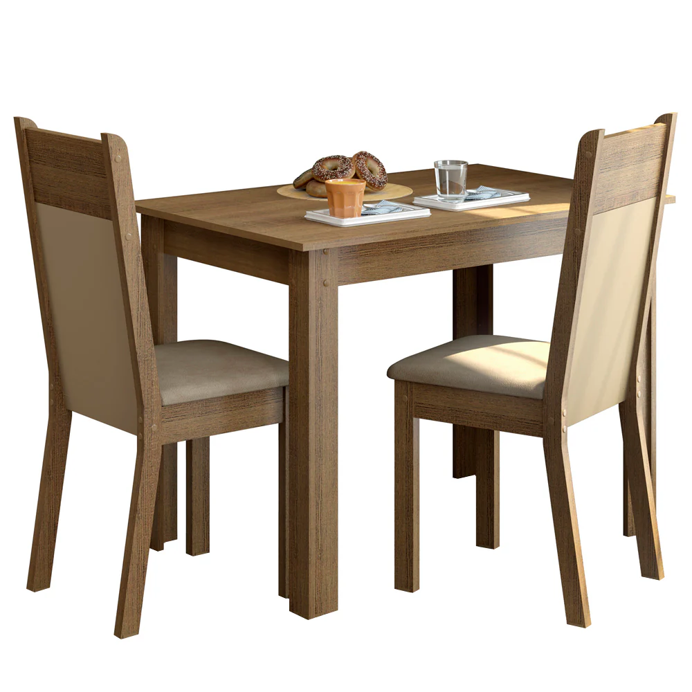 Conjunto Sala de Jantar Madesa Lola Mesa Tampo de Madeira com 2 Cadeiras Rustic/Crema/Sintético Bege - Image 2