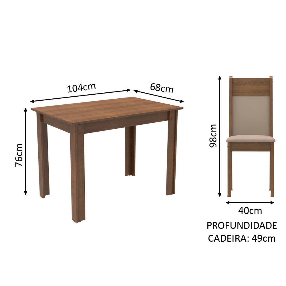 Conjunto Sala de Jantar Madesa Lola Mesa Tampo de Madeira com 2 Cadeiras Rustic/Crema/Sintético Bege - Image 3