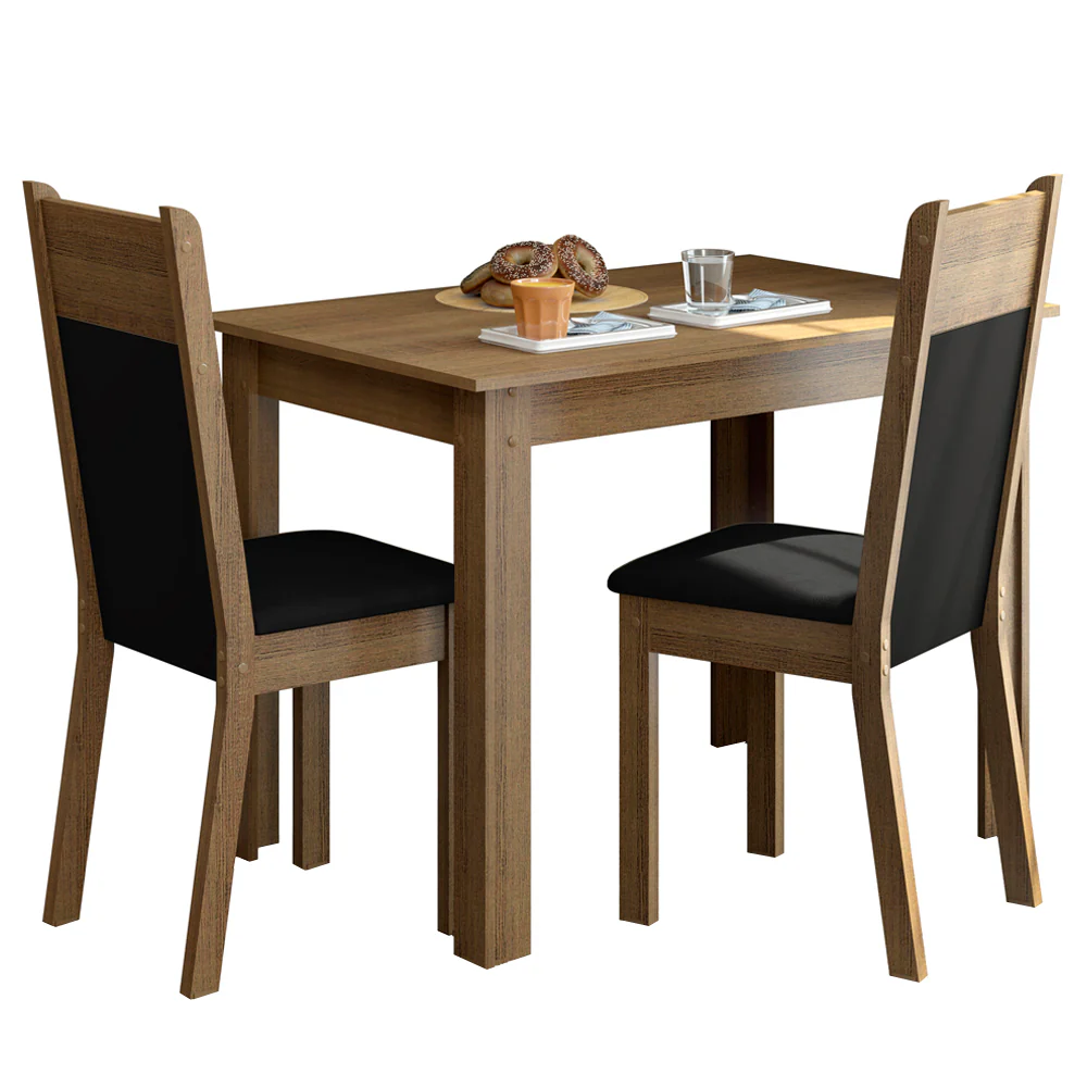 Conjunto Sala de Jantar Madesa Lola Mesa Tampo de Madeira com 2 Cadeiras Rustic/Preto/Sintético Preto - Image 2
