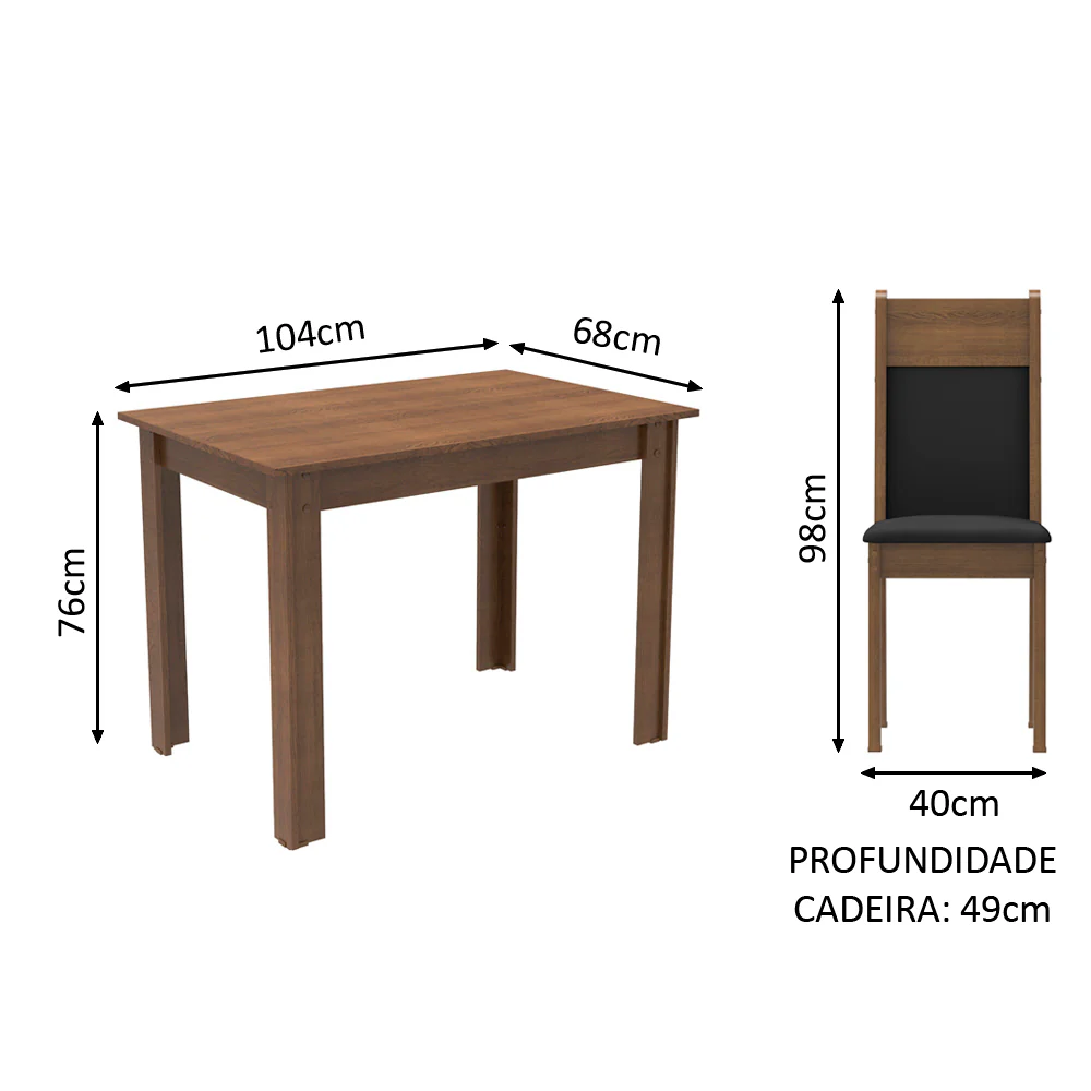 Conjunto Sala de Jantar Madesa Lola Mesa Tampo de Madeira com 2 Cadeiras Rustic/Preto/Sintético Preto - Image 3