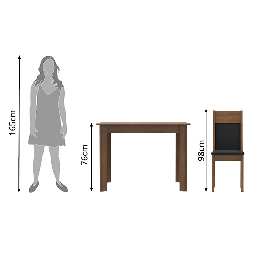 Conjunto Sala de Jantar Madesa Lola Mesa Tampo de Madeira com 2 Cadeiras Rustic/Preto/Sintético Preto - Image 8