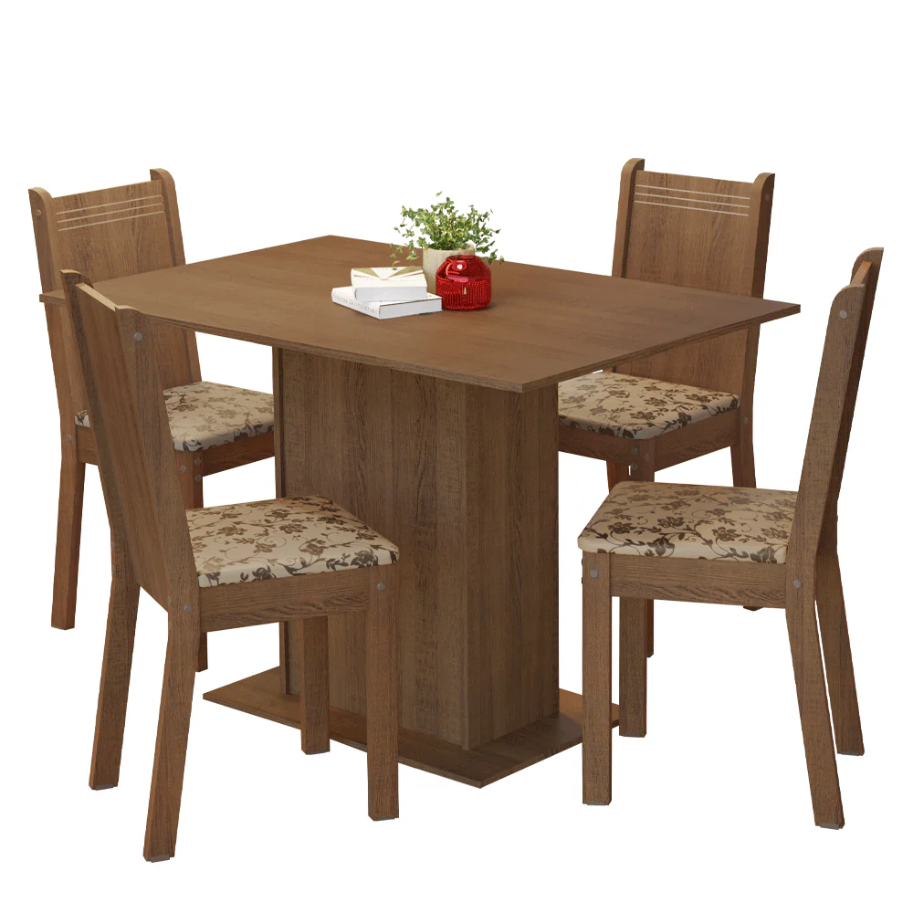 Conjunto Sala de Jantar Madesa Luana Mesa Tampo de Madeira com 4 Cadeiras Rustic/Bege Marrom - Image 2