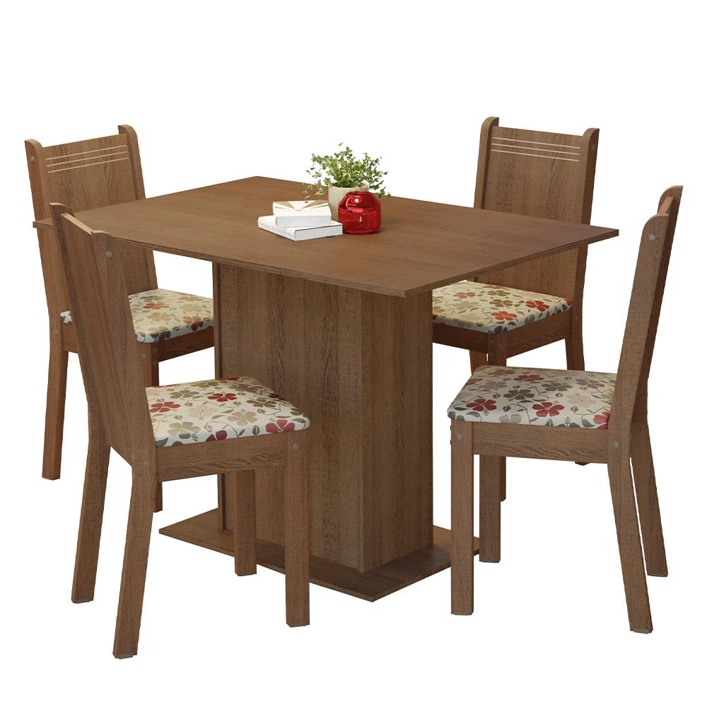Conjunto Sala de Jantar Madesa Luana Mesa Tampo de Madeira com 4 Cadeiras Rustic/Floral Hibiscos - Image 2