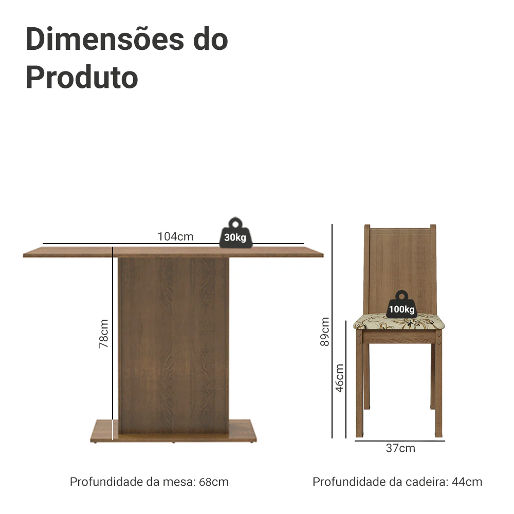 Conjunto Sala de Jantar Madesa Luana Mesa Tampo de Madeira com 4 Cadeiras Rustic/Lírio Bege - Image 3