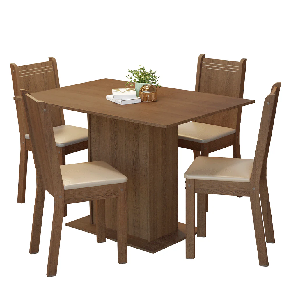Conjunto Sala de Jantar Mesa Tampo de Madeira com 4 Cadeiras Rustic/Sintético Bege Madesa Luana - Image 2
