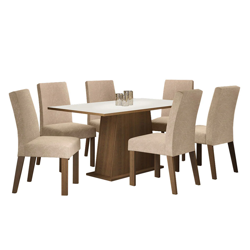 Conjunto Sala de Jantar Madesa Luciana Mesa Tampo de Madeira com 6 Cadeiras Rustic/Branco/Imperial - Image 2