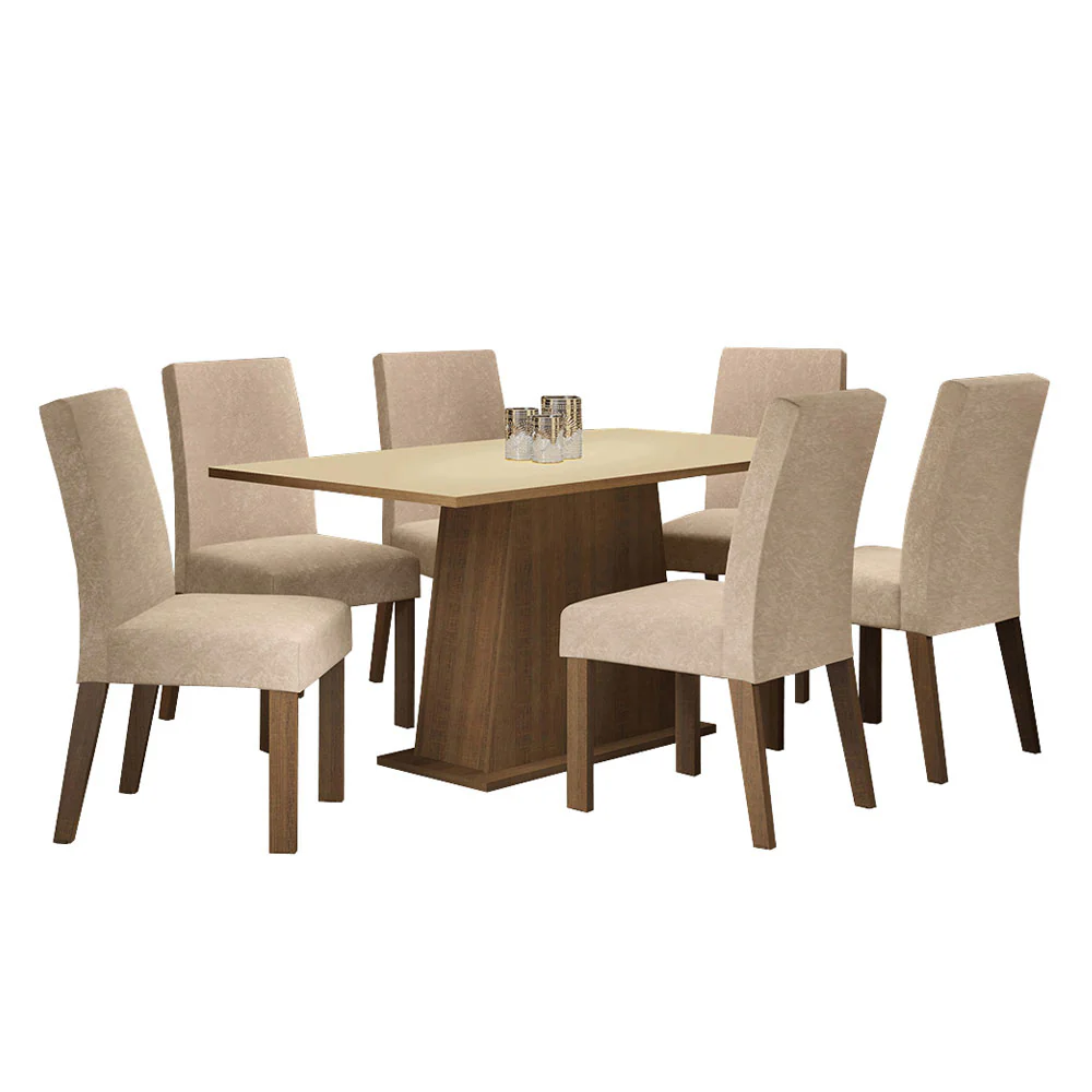 Conjunto Sala de Jantar Madesa Luciana Mesa Tampo de Madeira com 6 Cadeiras Rustic/Crema/Imperial - Image 2