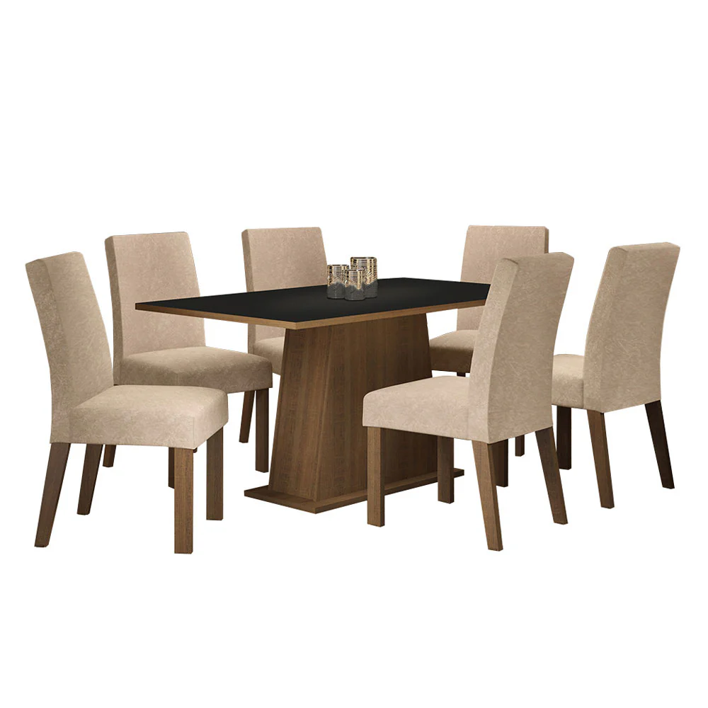 Conjunto Sala de Jantar Madesa Luciana Mesa Tampo de Madeira com 6 Cadeiras Rustic/Preto/Imperial - Image 2