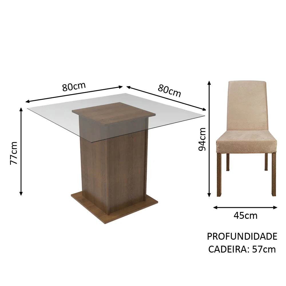 Conjunto Sala de Jantar Madesa Luli Mesa Tampo de Vidro com 2 Cadeiras Rustic/Imperial - Image 3