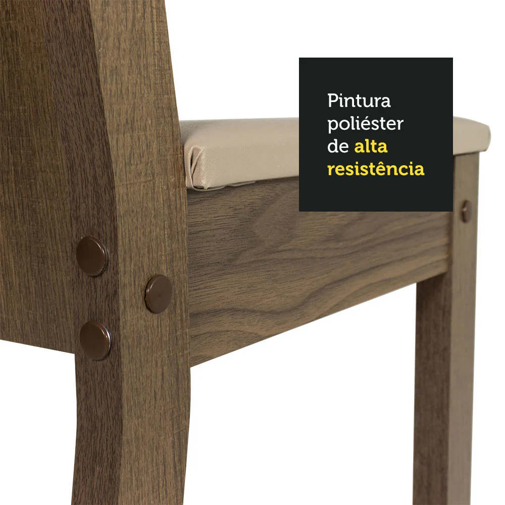 Conjunto Sala de Jantar Madesa Madu Mesa Tampo de Vidro Redondo 4 Cadeiras Rustic/Crema/Bege - Image 8