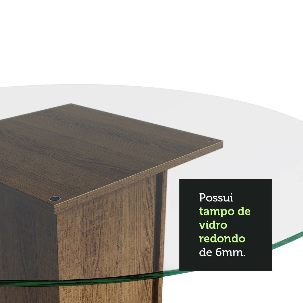 Conjunto Sala de Jantar Madesa Madu Mesa Tampo de Vidro Redondo 4 Cadeiras Rustic/Preto/Preto - Image 6