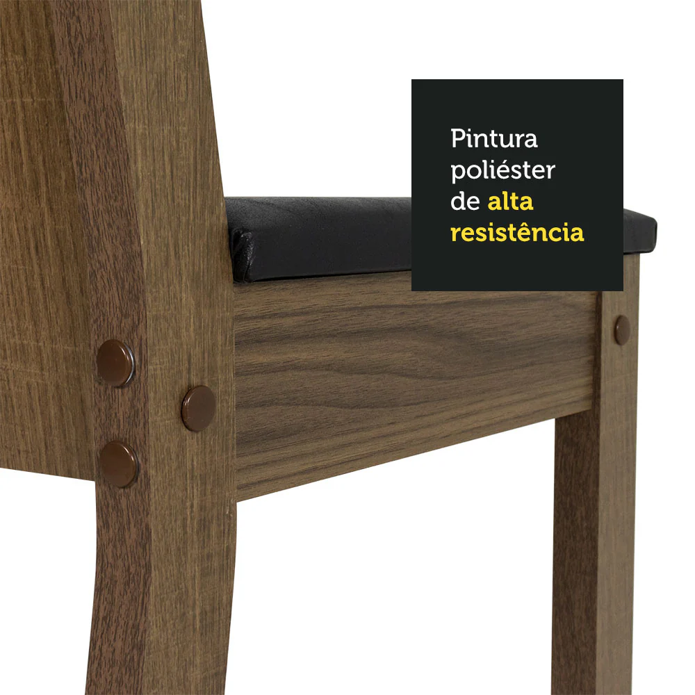 Conjunto Sala de Jantar Madesa Madu Mesa Tampo de Vidro Redondo 4 Cadeiras Rustic/Preto/Preto - Image 8