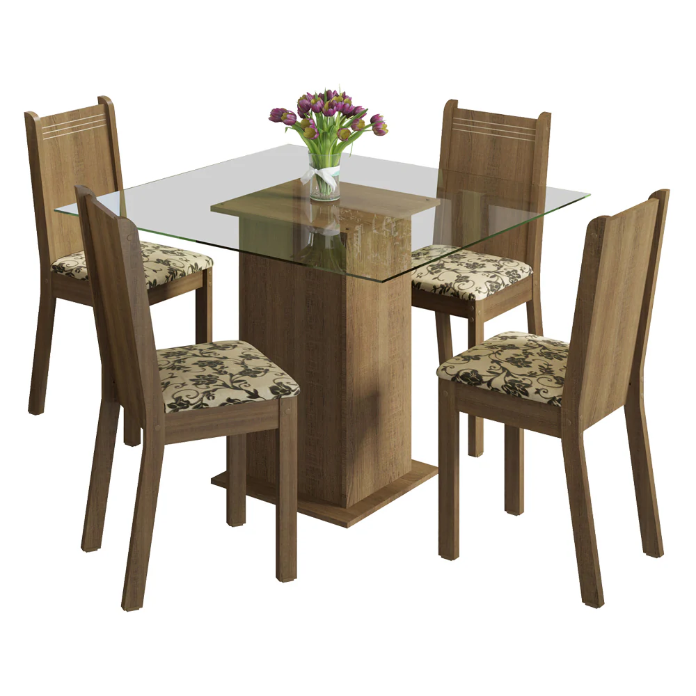Conjunto Sala de Jantar Madesa Magda Mesa Tampo de Vidro com 4 Cadeiras Rustic/Bege Marrom - Image 2