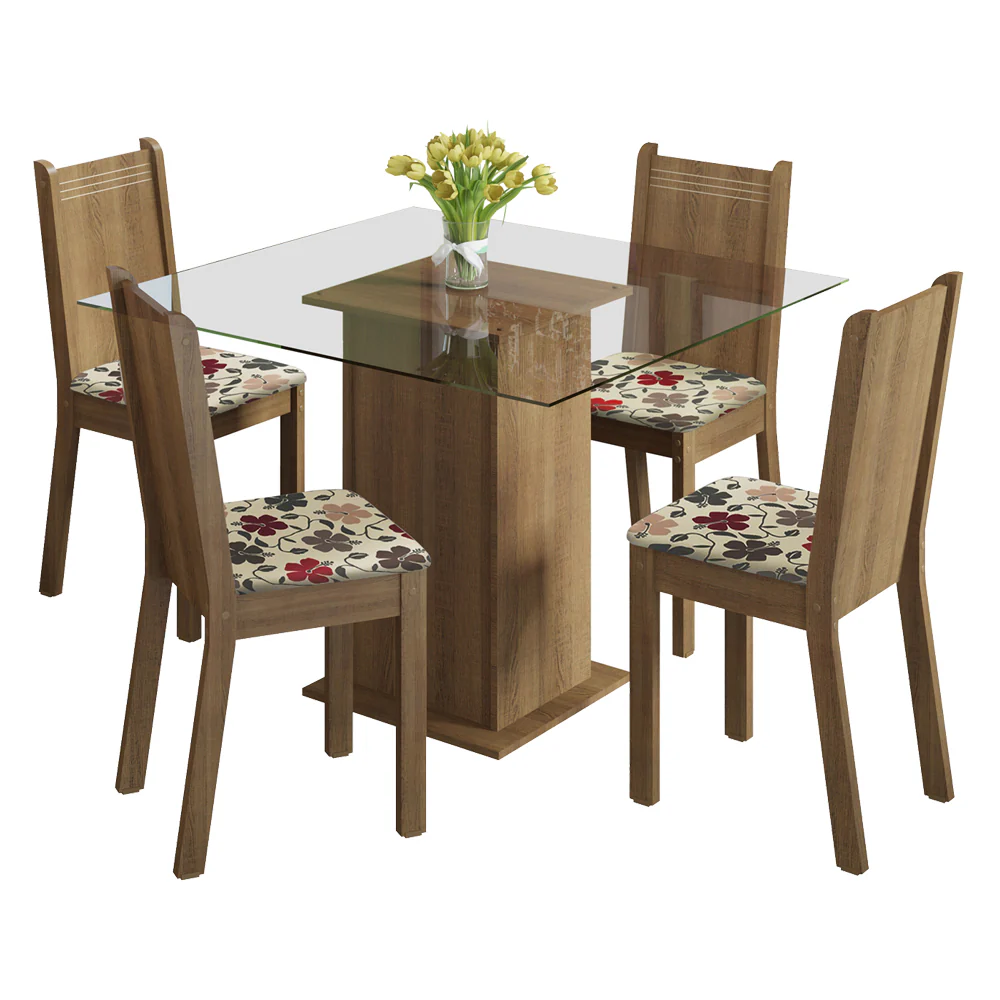 Conjunto Sala de Jantar Madesa Magda Mesa Tampo de Vidro com 4 Cadeiras Rustic/Floral Hibiscos - Image 2