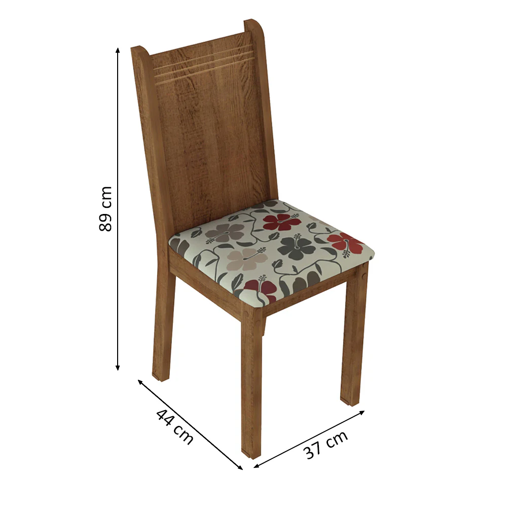 Conjunto Sala de Jantar Madesa Magda Mesa Tampo de Vidro com 4 Cadeiras Rustic/Floral Hibiscos - Image 3
