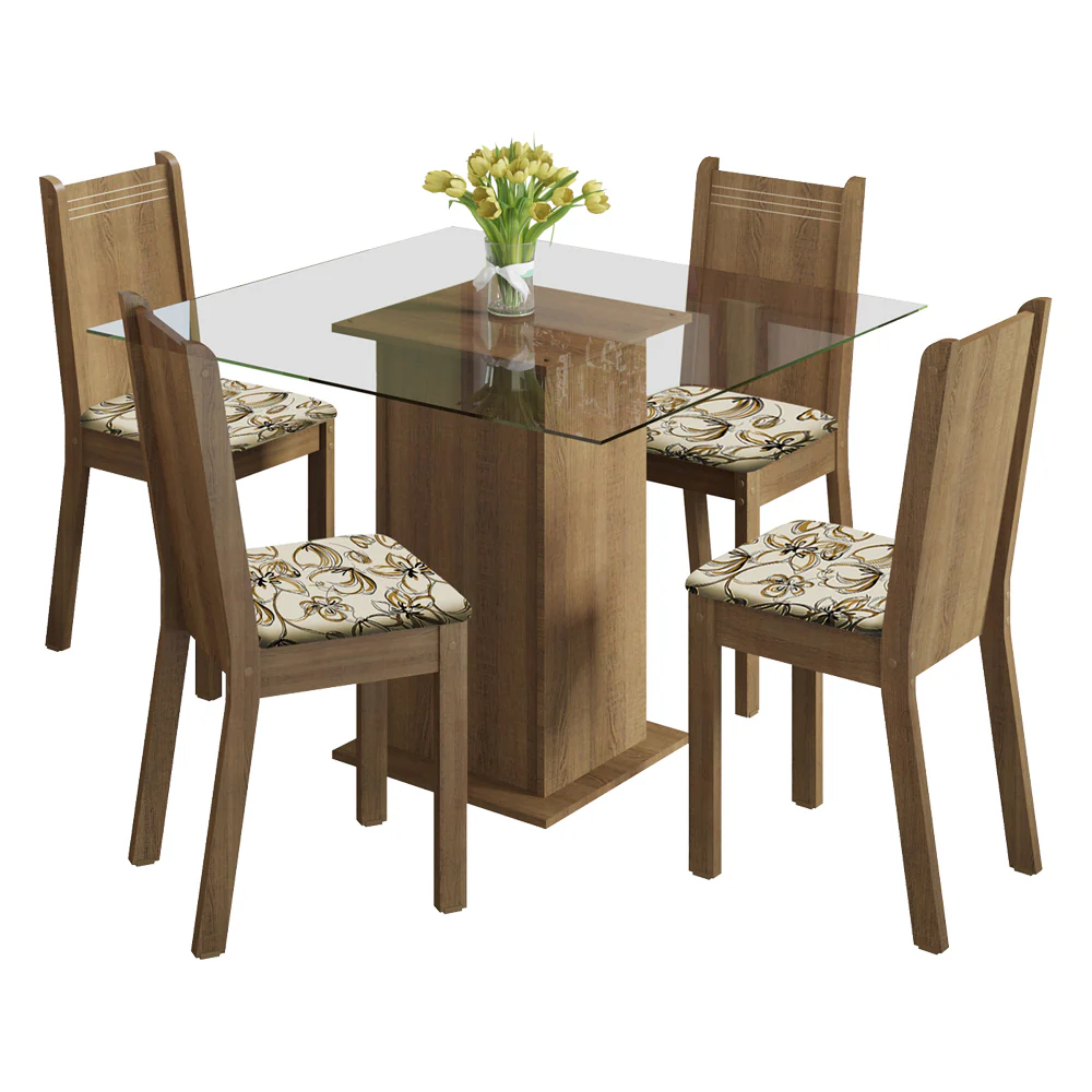 Conjunto Sala de Jantar Madesa Magda Mesa Tampo de Vidro com 4 Cadeiras Rustic/Lírio Bege - Image 2
