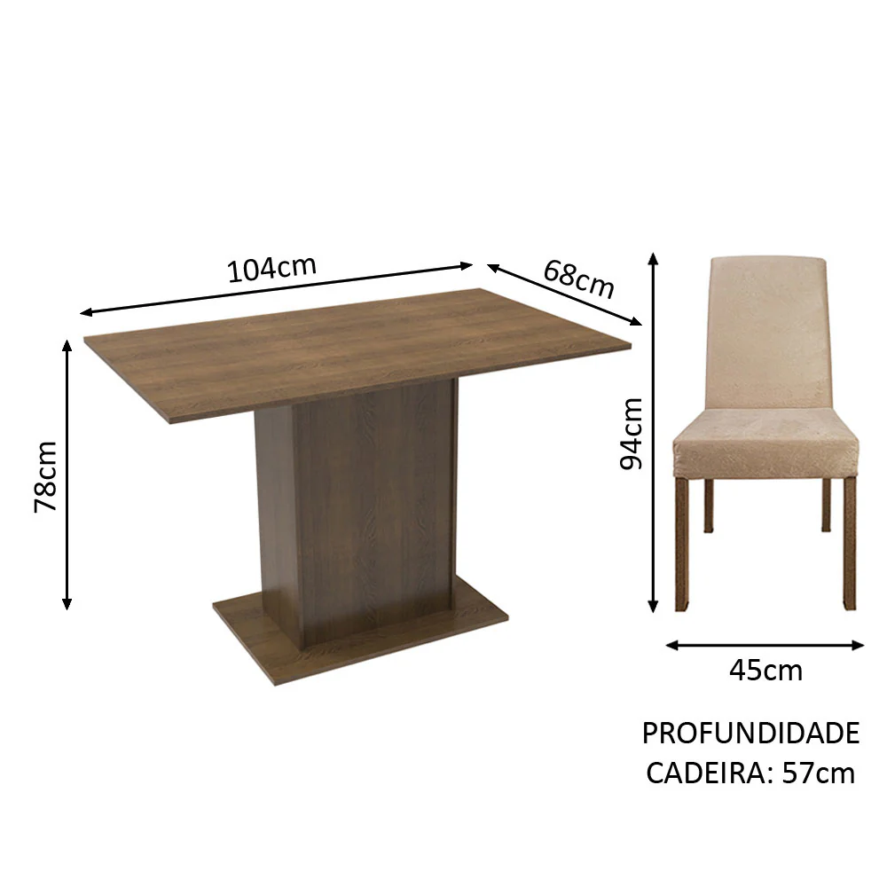 Conjunto Sala de Jantar Madesa Manu Mesa Tampo de Madeira com 2 Cadeiras Rustic/Imperial - Image 3