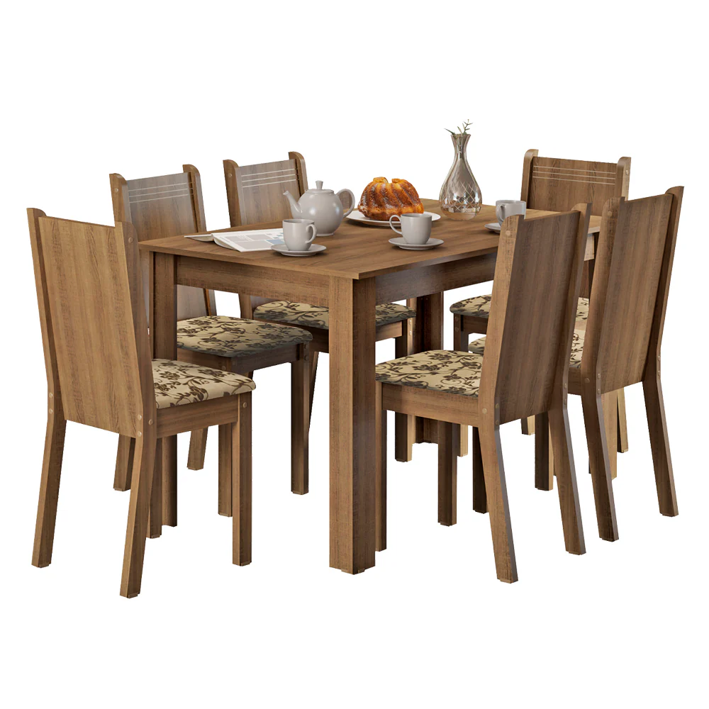 Conjunto Sala de Jantar Madesa Maris Mesa Tampo de Madeira com 6 Cadeiras Rustic/Bege Marrom - Image 2