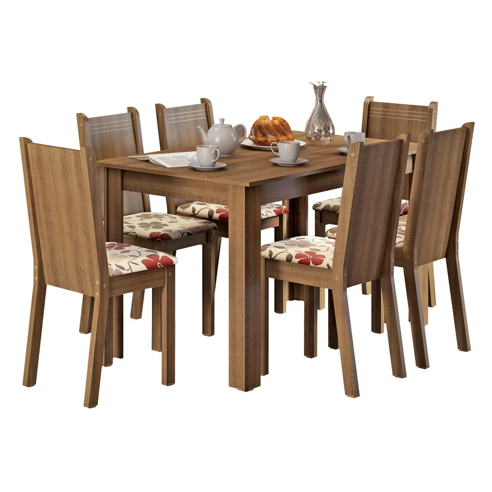 Conjunto Sala de Jantar Madesa Maris Mesa Tampo de Madeira com 6 Cadeiras Rustic/Floral Hibiscos - Image 2
