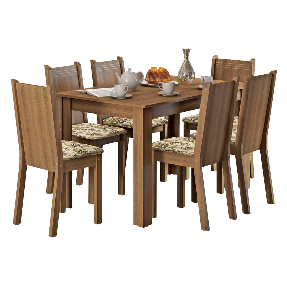 Conjunto Sala de Jantar Madesa Maris Mesa Tampo de Madeira com 6 Cadeiras Rustic/Lírio Bege - Image 2