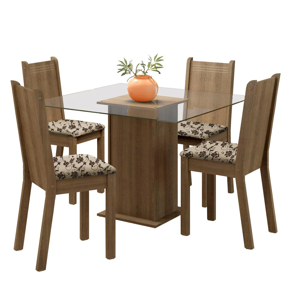 Conjunto Sala de Jantar Madesa Maya Mesa Tampo de Vidro com 4 Cadeiras Rustic/Bege Marrom - Image 2
