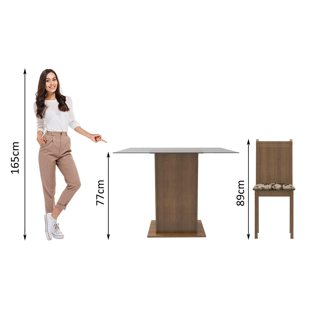 Conjunto Sala de Jantar Madesa Maya Mesa Tampo de Vidro com 4 Cadeiras Rustic/Bege Marrom - Image 9