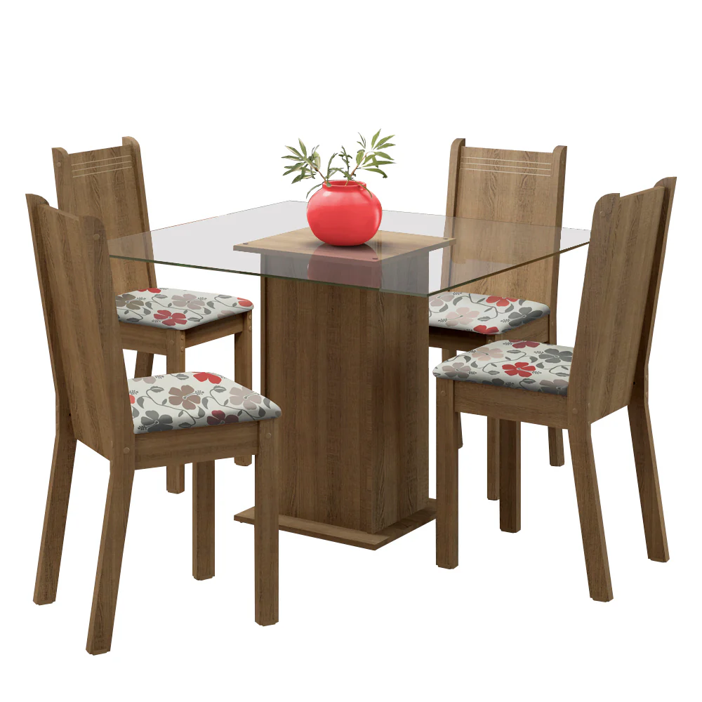 Conjunto Sala de Jantar Madesa Maya Mesa Tampo de Vidro com 4 Cadeiras Rustic/Floral Hibiscos - Image 2