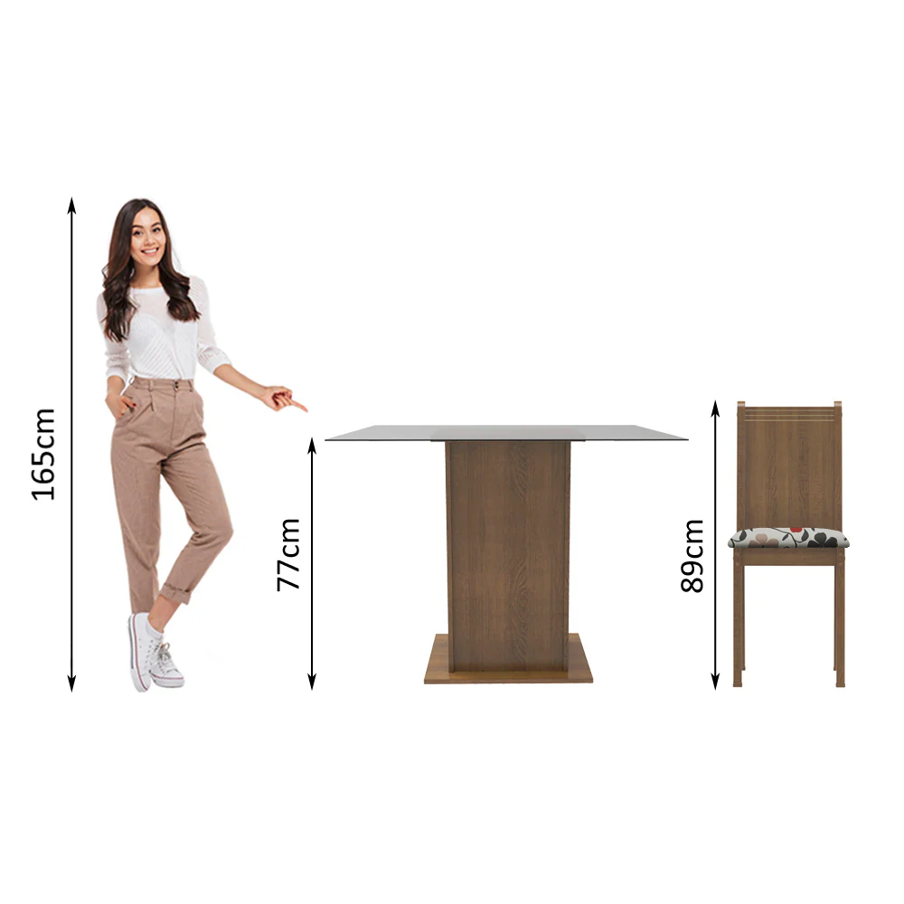 Conjunto Sala de Jantar Madesa Maya Mesa Tampo de Vidro com 4 Cadeiras Rustic/Floral Hibiscos - Image 9