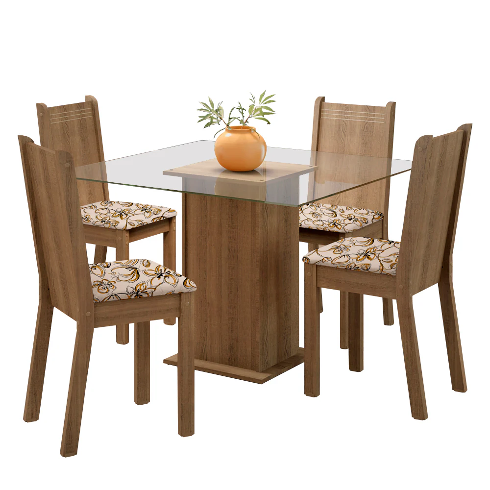Conjunto Sala de Jantar Madesa Maya Mesa Tampo de Vidro com 4 Cadeiras Rustic/Lírio Bege - Image 2