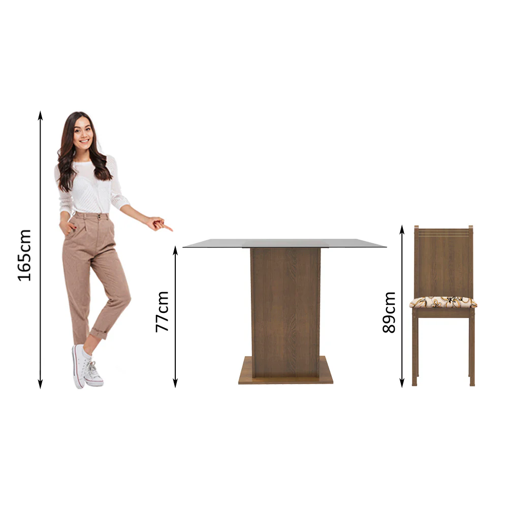 Conjunto Sala de Jantar Madesa Maya Mesa Tampo de Vidro com 4 Cadeiras Rustic/Lírio Bege - Image 9