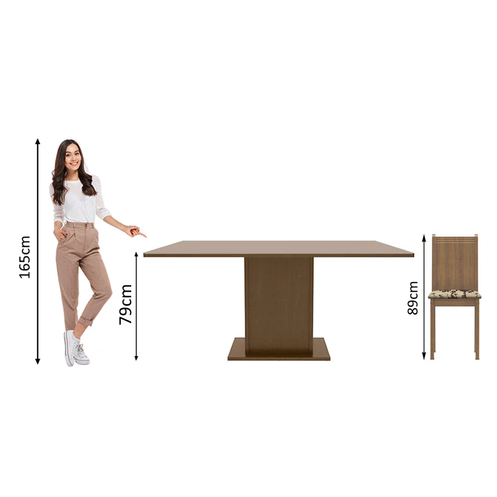 Conjunto Sala de Jantar Madesa Megan Mesa Tampo de Madeira com 6 Cadeiras Rustic/Bege Marrom - Image 8