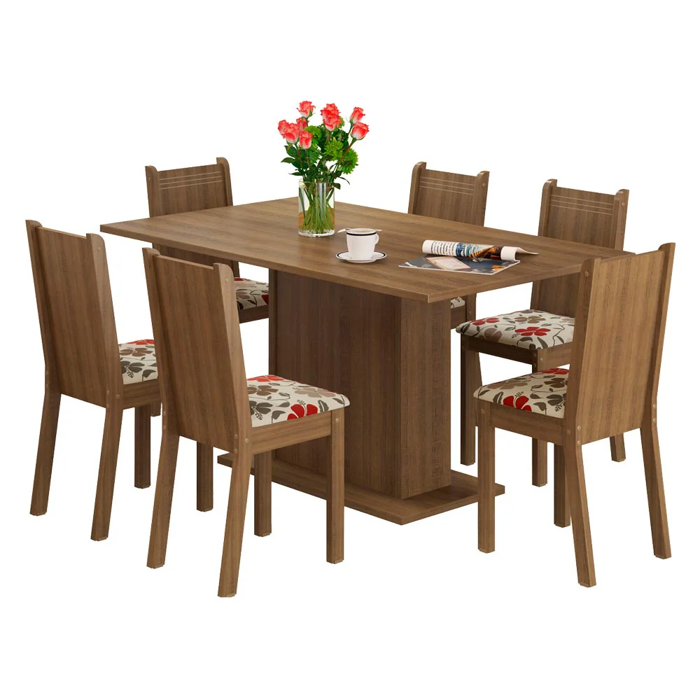 Conjunto Sala de Jantar Madesa Megan Mesa Tampo de Madeira com 6 Cadeiras Rustic/Floral Hibiscos - Image 2
