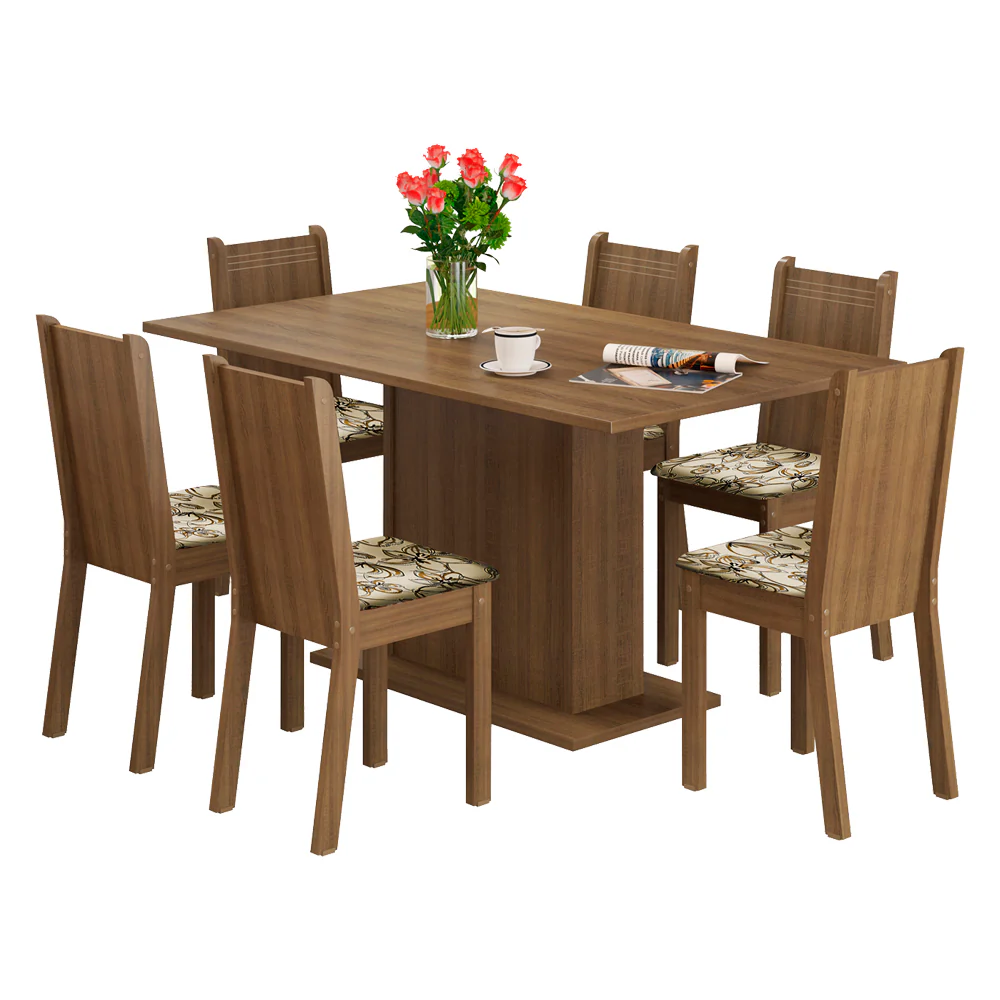 Conjunto Sala de Jantar Madesa Megan Mesa Tampo de Madeira com 6 Cadeiras Rustic/Lírio Bege - Image 2