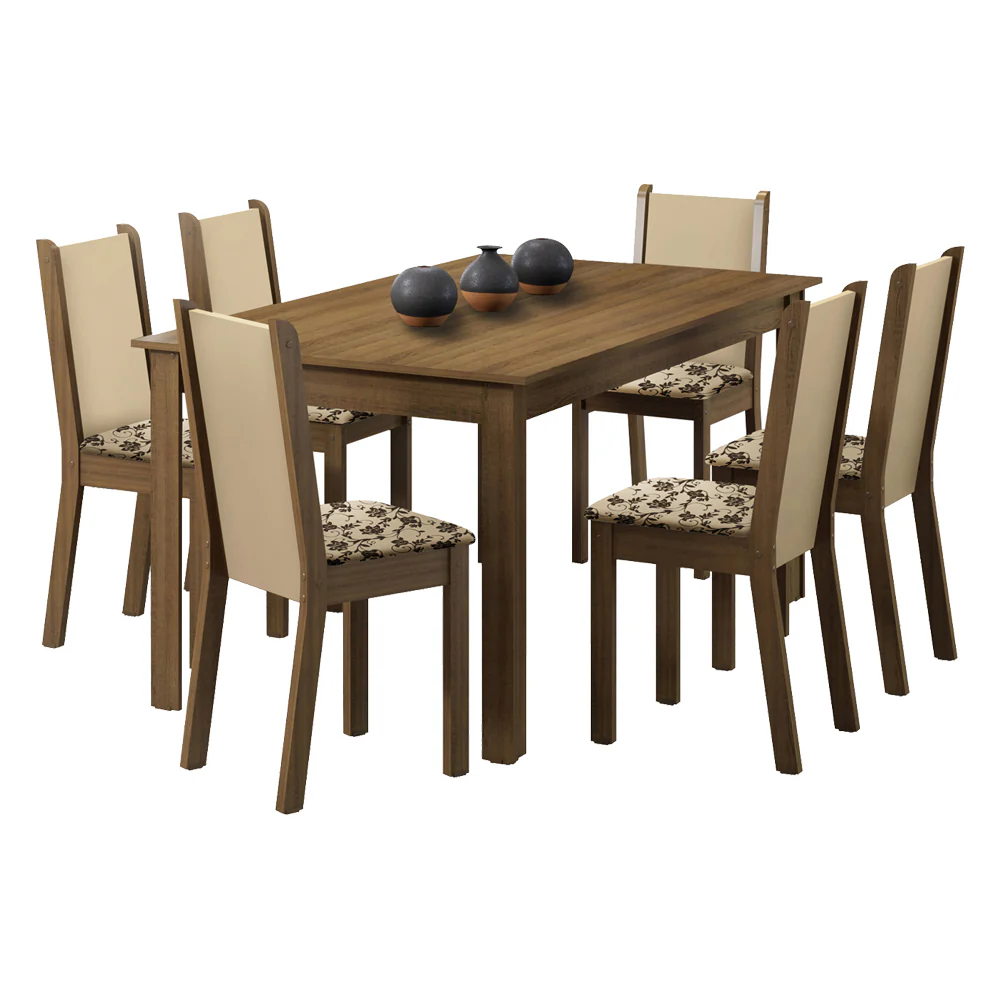 Conjunto Sala de Jantar Madesa Miriam Mesa Tampo de Madeira com 6 Cadeiras Rustic/Crema/Bege Marrom - Image 2