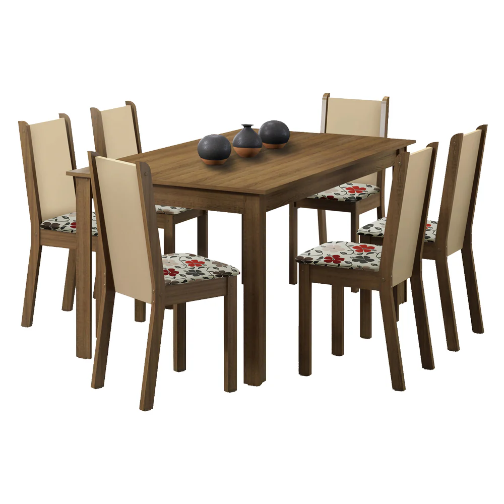 Conjunto Sala de Jantar Madesa Miriam Mesa Tampo de Madeira com 6 Cadeiras Rustic/Crema/Floral Hibiscos - Image 2