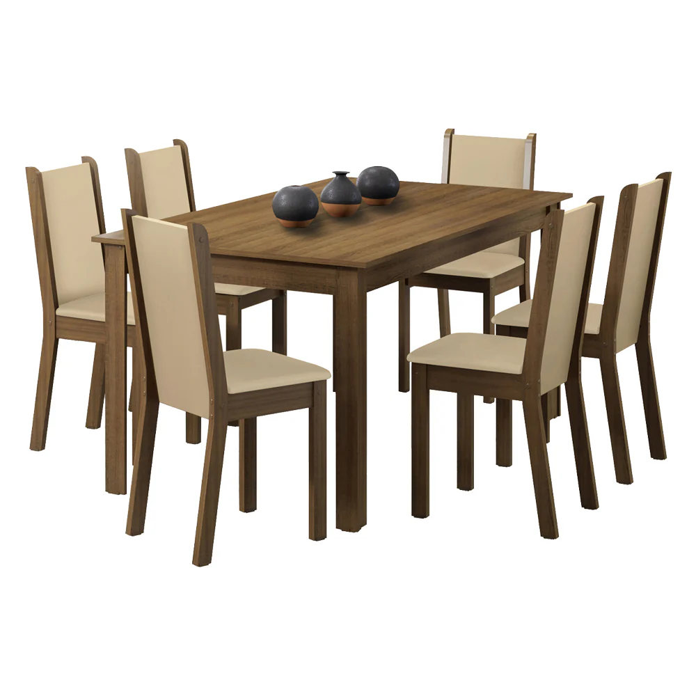 Conjunto Sala de Jantar Madesa Miriam Mesa Tampo de Madeira com 6 Cadeiras Rustic/Crema/Sintético Bege - Image 2