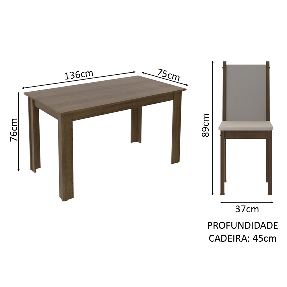 Conjunto Sala de Jantar Madesa Miriam Mesa Tampo de Madeira com 6 Cadeiras Rustic/Crema/Sintético Bege - Image 3