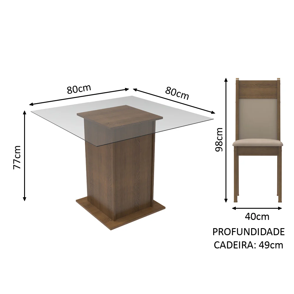 Conjunto Sala de Jantar Madesa Moni Mesa Tampo de Vidro com 2 Cadeiras Rustic/Crema/Sintético Bege - Image 3