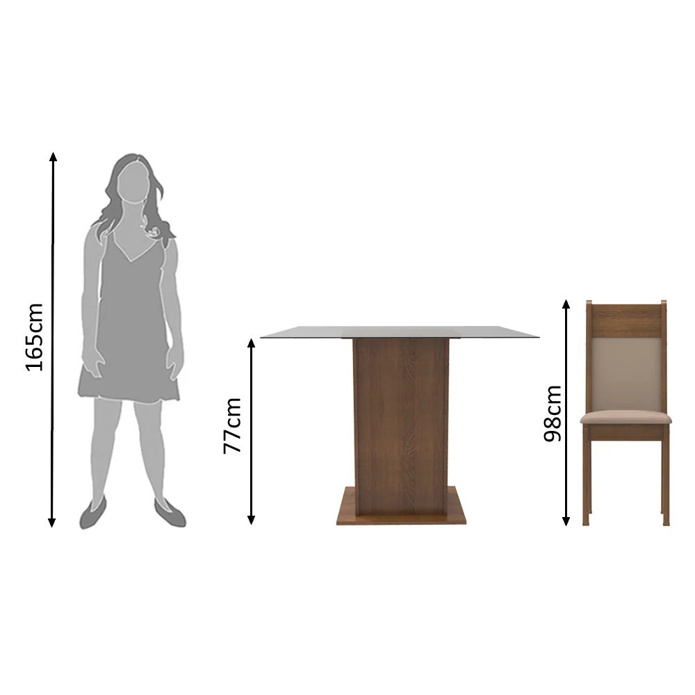 Conjunto Sala de Jantar Madesa Moni Mesa Tampo de Vidro com 2 Cadeiras Rustic/Crema/Sintético Bege - Image 9