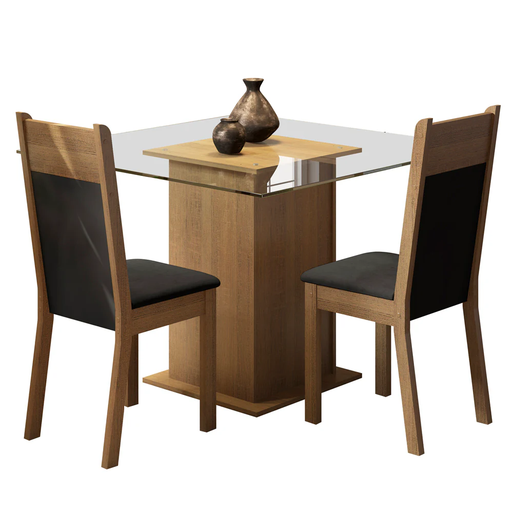 Conjunto Sala de Jantar Madesa Moni Mesa Tampo de Vidro com 2 Cadeiras Rustic/Preto/Sintético Preto - Image 2