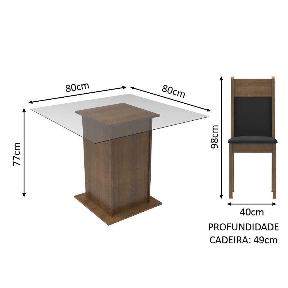 Conjunto Sala de Jantar Madesa Moni Mesa Tampo de Vidro com 2 Cadeiras Rustic/Preto/Sintético Preto - Image 3