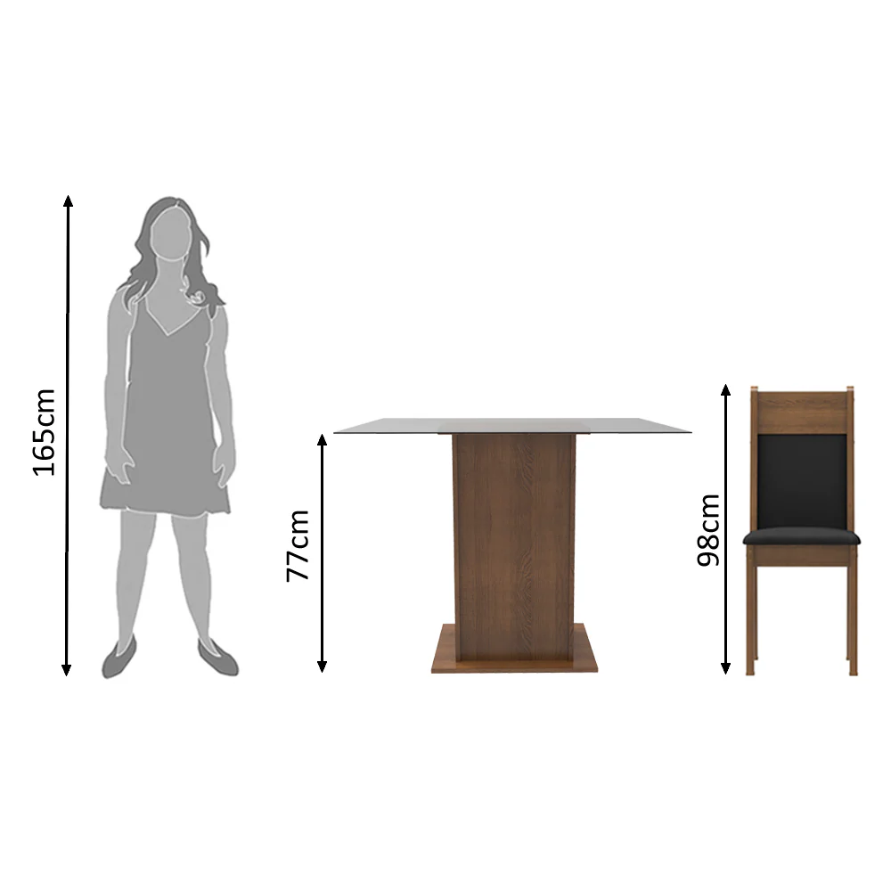 Conjunto Sala de Jantar Madesa Moni Mesa Tampo de Vidro com 2 Cadeiras Rustic/Preto/Sintético Preto - Image 9