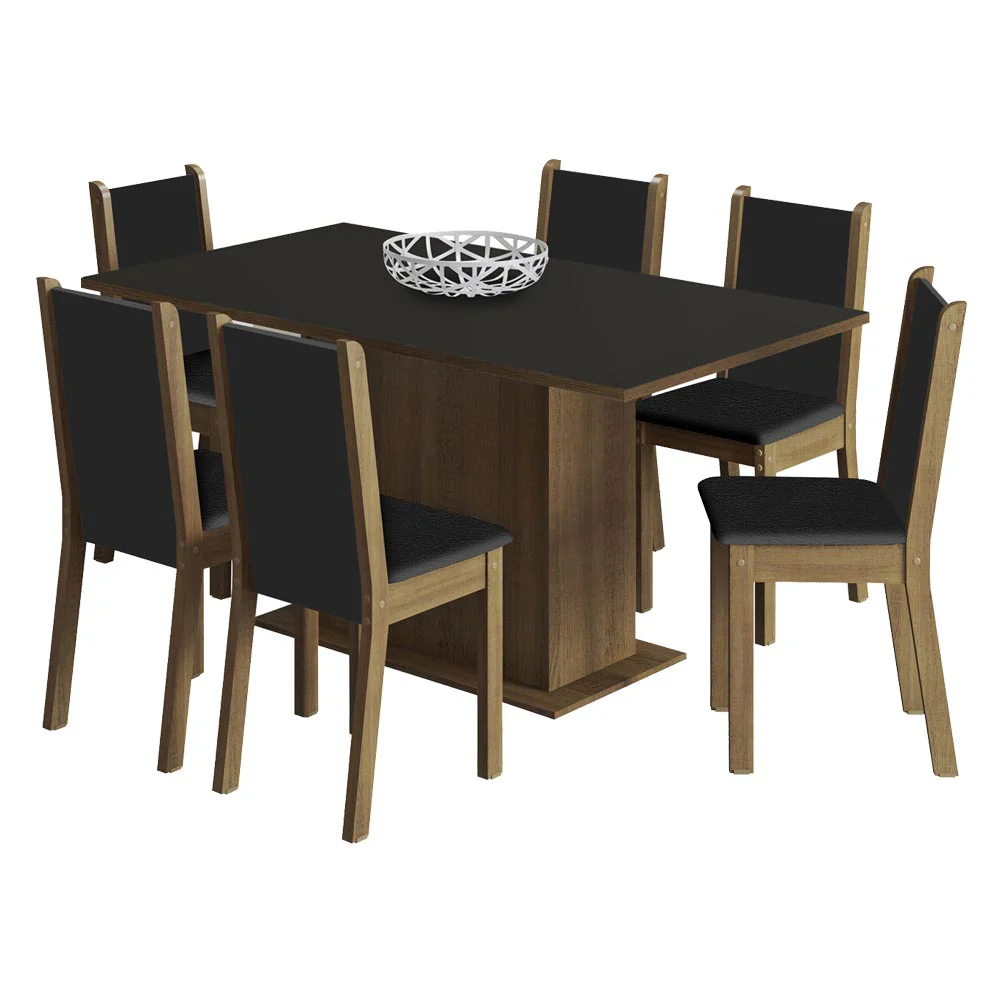 Conjunto Sala de Jantar Madesa Ohana Mesa Tampo de Madeira com 6 Cadeiras Rustic/Preto/Sintético Preto - Image 2